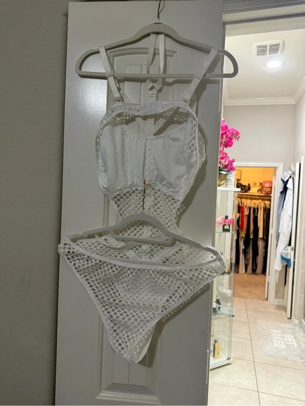 White Strappy Mesh One-Piece Swimsuit - Picture 3 of 3